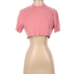 Lucy & Yak Tee Crop Top Nola Pink Short Sleeve Shirt High Neck Cropped Womens XS
